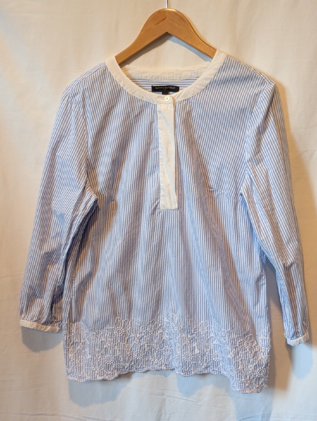 Banana Republic Blue And White Striped Cotton Blouse With Embroidery
